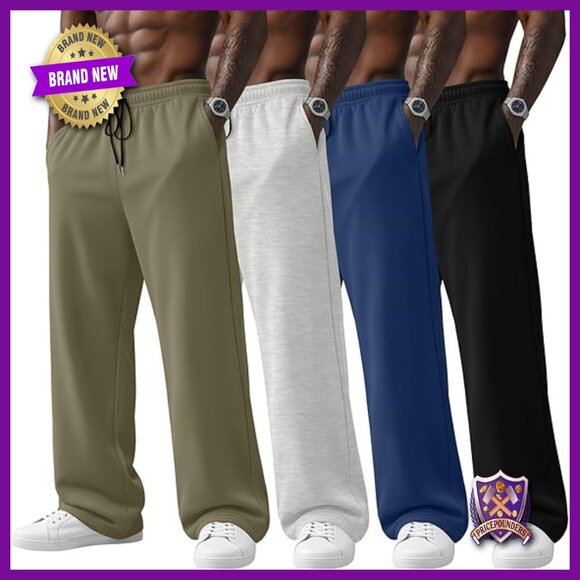 4 Pack Men's Sweatpants Drawstring Joggers Athletic Lounge Workout Pants